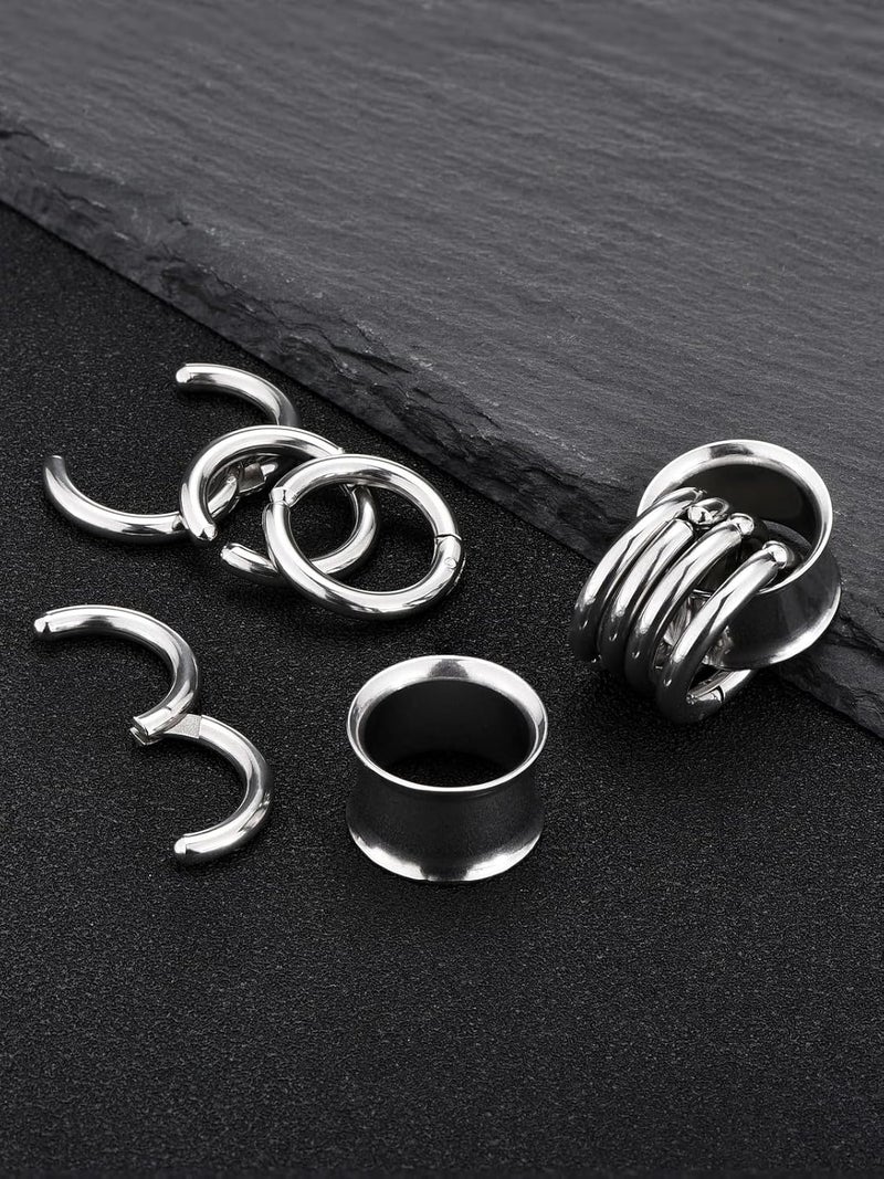 PiercingJ 1 Pair Ear Guages with Rings Ear Weight Plugs Tunnels Hypoallergenic Ear Expander Stretchers 316 Stainless Steel Hoop Earrings Piercing Body Jewelry 0G 00G 1/2" 9/16" - Image 5